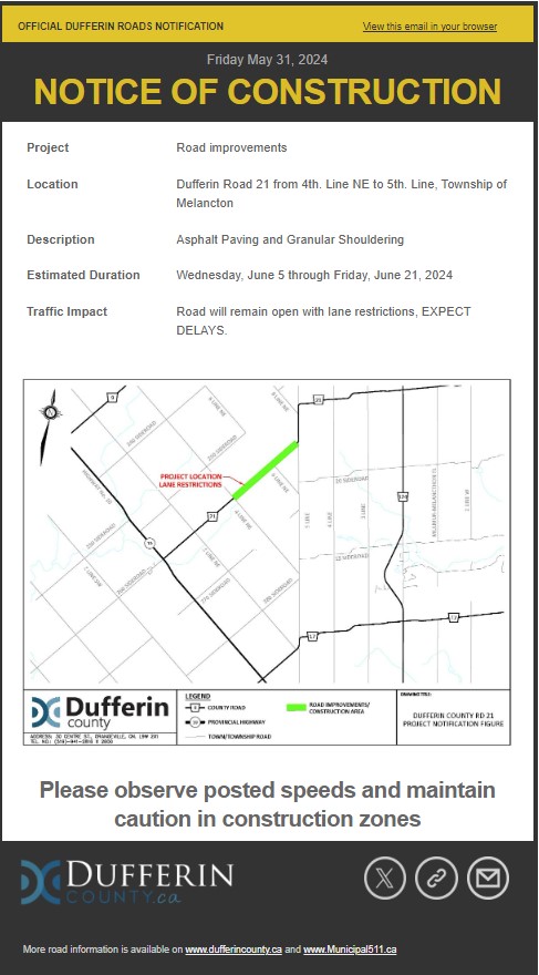 County Road 21 closure 4th Line NE to 5th Line OS - The Township of ...